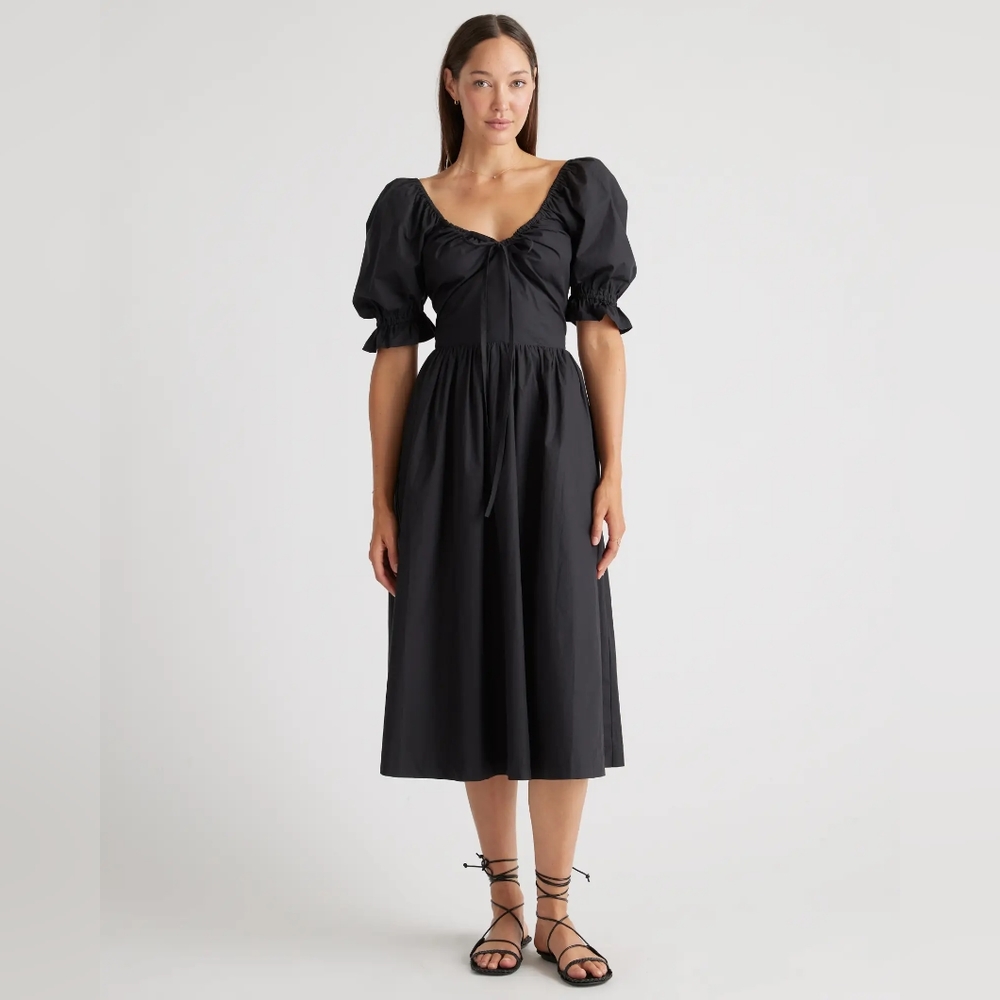 Quince 100% Organic Cotton Puff Sleeve Midi Dress